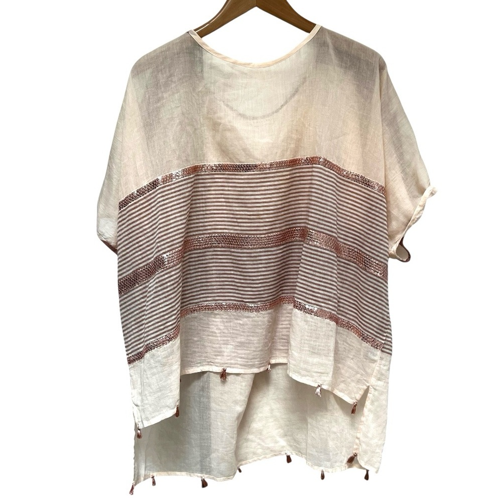 Lula Soul Striped Cotton Swim Cover-up Pink Beach Lagenlook Boho Resortwear Sz L